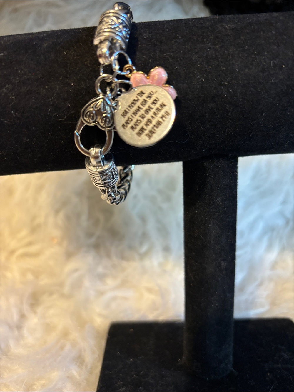 Delicate Silver Charm Bracelet with Pink Enamel Flower